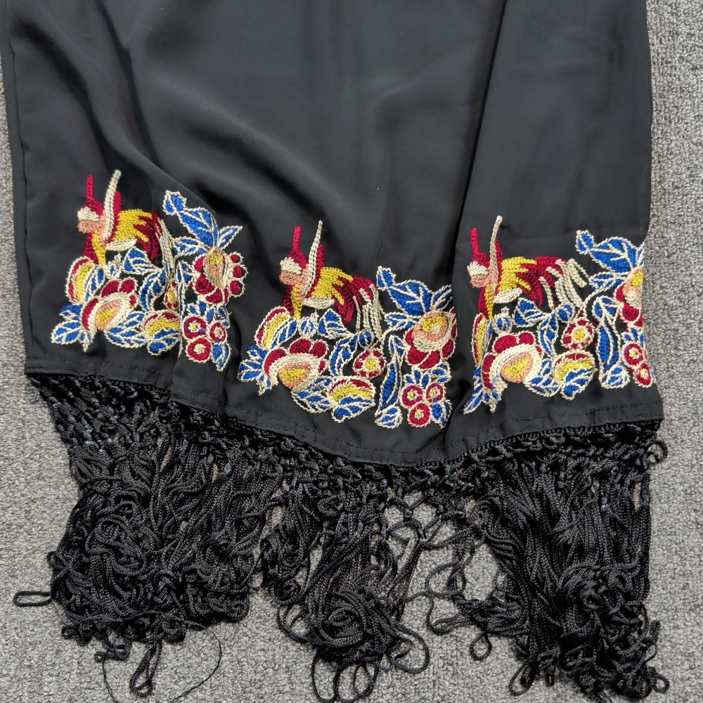 Rancho Estancia Boho Western Embroidered Fringe Shift Dress Small Black Tassel - Picture 2 of 9